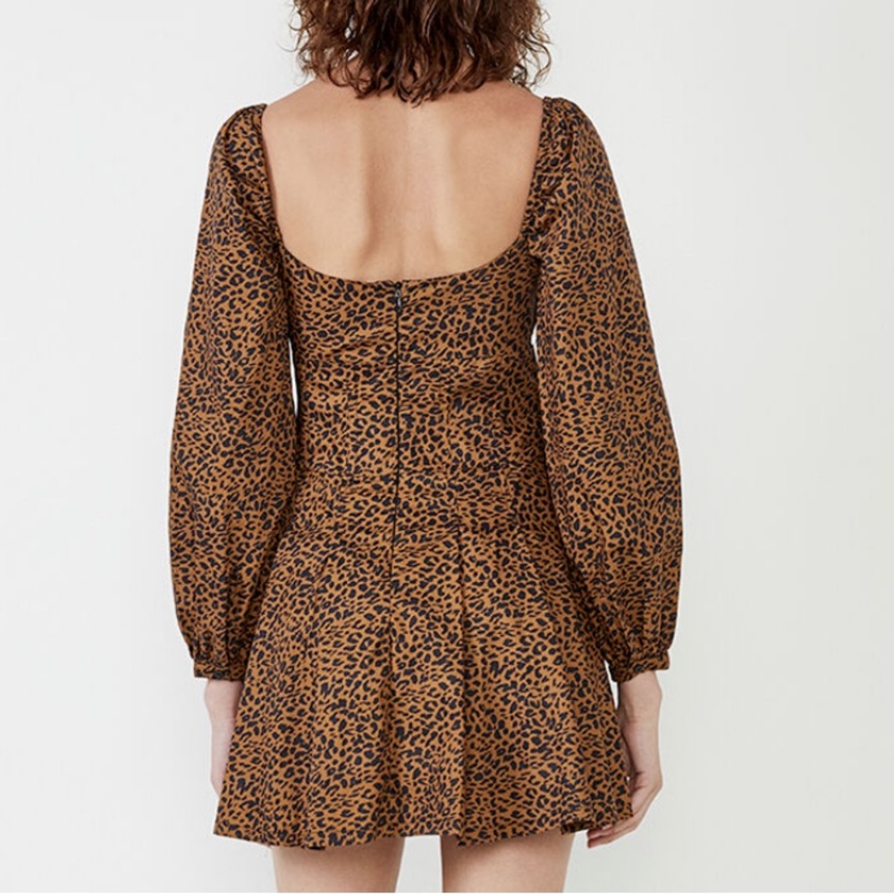 Bardot leopard animal print skater dress medium long sleeve mini brown women’s - Picture 5 of 14